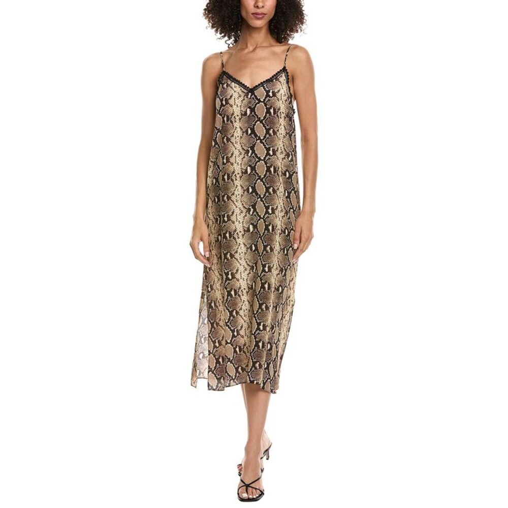 The Kooples Womens  Snakeskin Print Silk Midi Slip Dress, Black